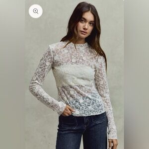 SO ME Lace Long Sleeve 3d Effect Floral Layering Top